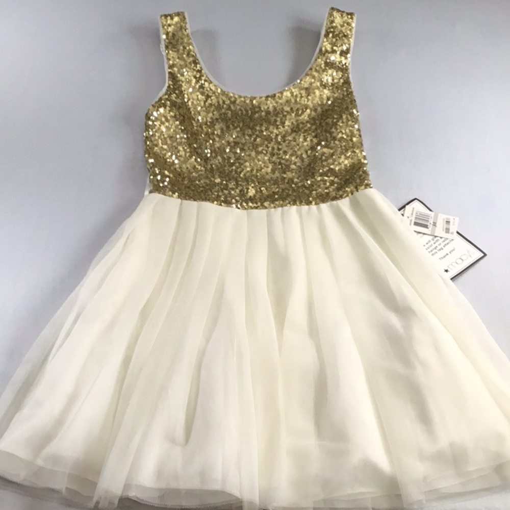 B.Darlin Babydoll Party Dress Size 1/2 Fairy Cottage Sequin Cream Tulle Keyhole